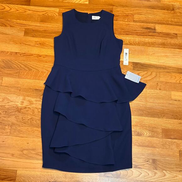Eliza J Women’s 12 Blue Sleeveless Midi Dress Ruffle Cocktail Party Wedding New - Picture 1 of 11